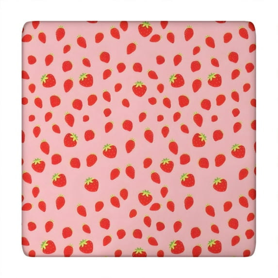 Red Strawberry Plants Fruit Pink Pattern Square Fitted Tablecloth with Elastic Edge,Square Table Cover,Washable Elastic Table Cover for Home Kitchen Party Decor 34"x34"