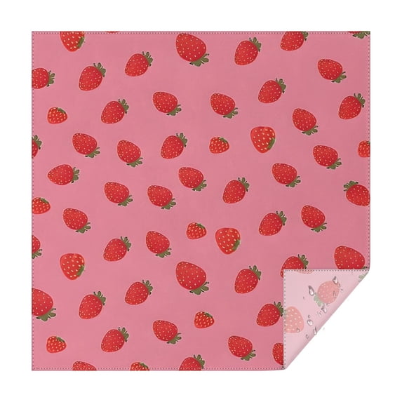 Red Strawberry Plants Fruit Pink Pattern Square Tablecloth,Waterproof Square Table Cover,Wipeable Spillproof Washable Table Cover for Home Kitchen Party Decor 52"x52"(132x132cm)