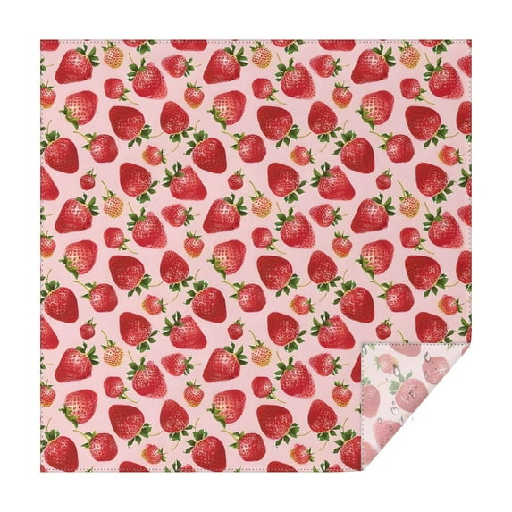 Red Strawberry Plants Fruit Pink Pattern Square Tablecloth,Waterproof Square Table Cover,Wipeable Spillproof Washable Table Cover for Home Kitchen Party Decor 42"X42"(107x107cm)