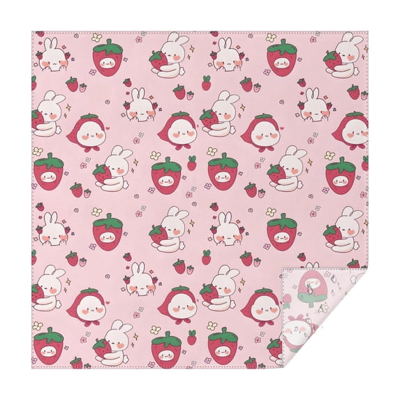 Red Strawberry Plants Fruit Rabbit Pink Pattern Square Tablecloth,Waterproof Square Table Cover,Wipeable Spillproof Washable Table Cover for Home Kitchen Party Decor 60"x60"(152x152cm)