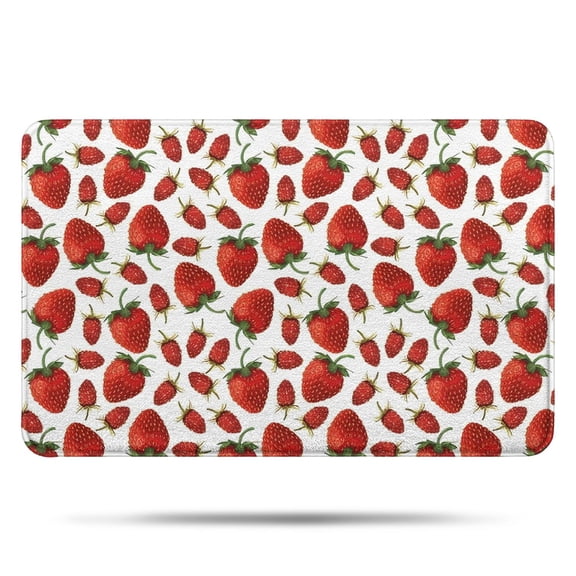Red Strawberry Plants Fruit White Pattern Bathroom Rugs Mat,Non Slip Microfiber Bathroom Rug,Rubber Backing,Soft Bathroom Mats for Bathroom Floor,Tub and Shower,17x27in(43x68cm)
