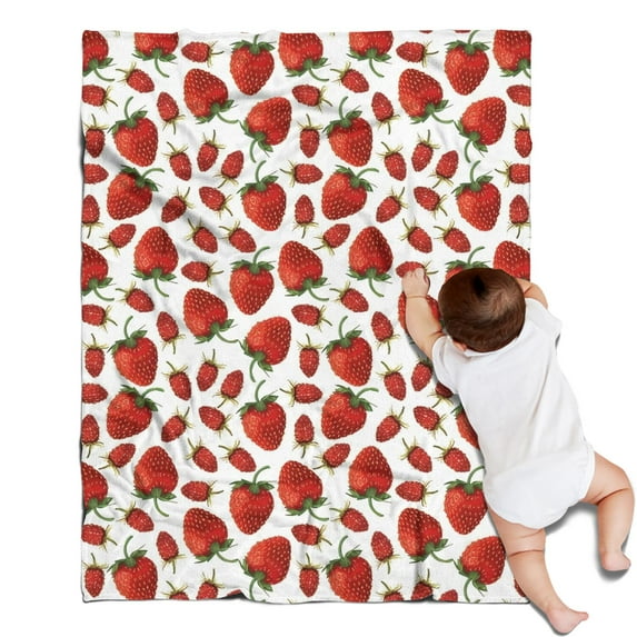 Red Strawberry Plants Fruit White Pattern Blanket,Comfortable Soft Flannel Throw Blanket,All Season,Warm Lightweight Blankets for Sofa Bed Couch Living Room Chair,30"x40"
