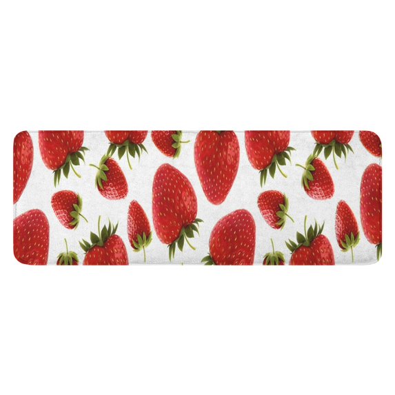 Red Strawberry Plants Fruit White Pattern Kitchen Rug Mat,Kitchen Runner Rugs Non Skid Washable,Decorative Kitchen Floor Mats for Kitchen,Sink,Laundry,17"x47.2"