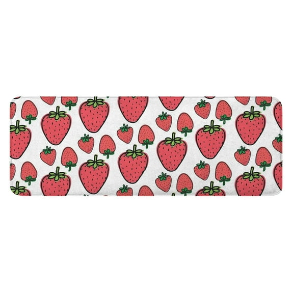 Red Strawberry Plants Fruit White Pattern Kitchen Rug Mat,Kitchen Runner Rugs Non Skid Washable,Decorative Kitchen Floor Mats for Kitchen,Sink,Laundry,17"x47.2"