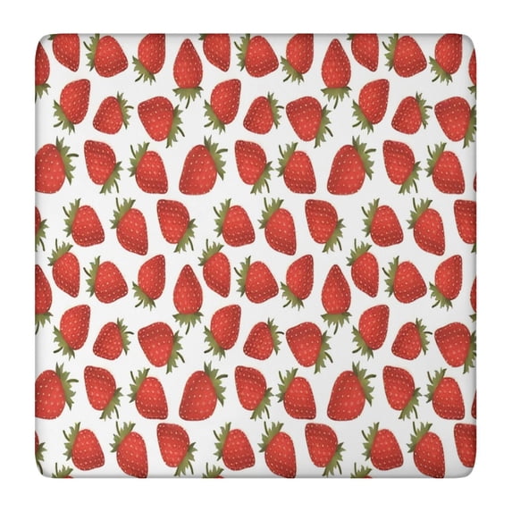 Red Strawberry Plants Fruit White Pattern Square Fitted Tablecloth with Elastic Edge,Square Table Cover,Washable Elastic Table Cover for Home Kitchen Party Decor 36"x36"
