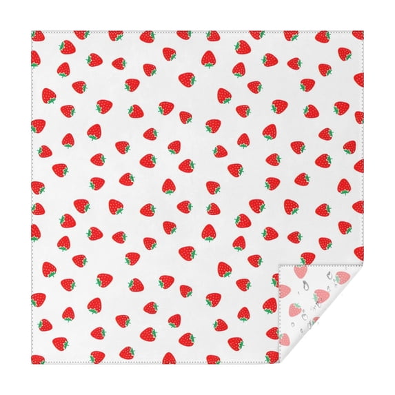 Red Strawberry Plants Fruit White Pattern Square Tablecloth,Waterproof Square Table Cover,Wipeable Spillproof Washable Table Cover for Home Kitchen Party Decor 42"X42"(107x107cm)