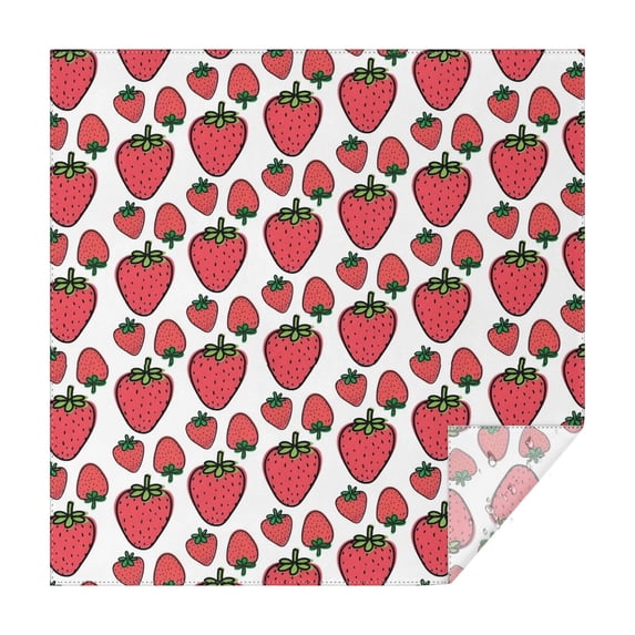 Red Strawberry Plants Fruit White Pattern Square Tablecloth,Waterproof Square Table Cover,Wipeable Spillproof Washable Table Cover for Home Kitchen Party Decor 42"X42"(107x107cm)