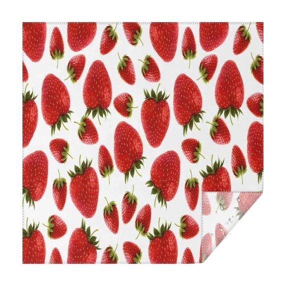 Red Strawberry Plants Fruit White Pattern Square Tablecloth,Waterproof Square Table Cover,Wipeable Spillproof Washable Table Cover for Home Kitchen Party Decor 60"x60"(152x152cm)