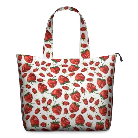 Red Strawberry Plants Fruit White Pattern Travel Tote Bags for Women Carry On,Large Weekender Bags for Women Travel,Multi Functional Duffle Bag for Work,Shopping,Sports