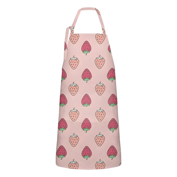 Red Strawberry Plants Pink Pattern Apron-Garden Aprons for Women with Pockets-Cotton Linen Waterproof Kitchen Cooking Gardening Aprons Adjustable for Kitchen,Cooking,BBQ and Salon 33x27 Inch