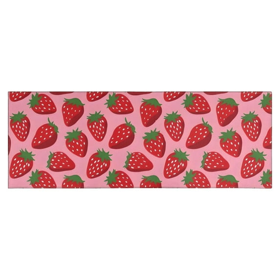 Red Strawberry Plants Pink Pattern Kitchen Rug Mat,Kitchen Runner Rugs Non Skid Washable,Decorative Kitchen Floor Mats for Kitchen,Sink,Laundry,17"X47"