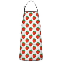 Red Strawberry Plants White Pattern Apron-Garden Aprons for Women with Pockets-Cotton Linen Waterproof Kitchen Cooking Gardening Aprons Adjustable for Kitchen,Cooking,BBQ and Salon 33x27 Inch