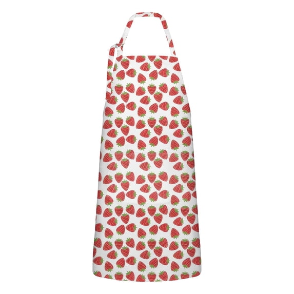 Red Strawberry Plants White Pattern Apron-Garden Aprons for Women with Pockets-Cotton Linen Waterproof Kitchen Cooking Gardening Aprons Adjustable for Kitchen,Cooking,BBQ and Salon 33x27 Inch