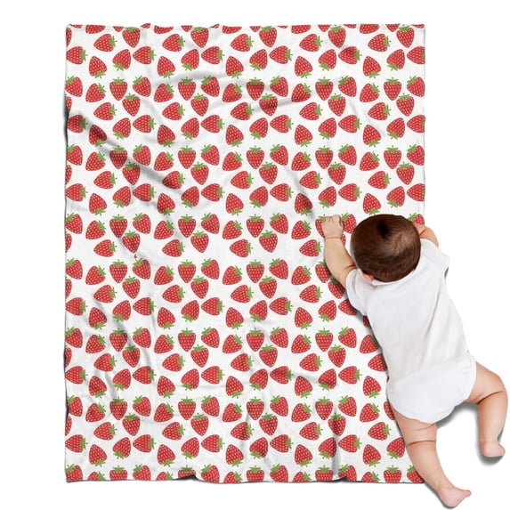 Red Strawberry Plants White Pattern Blanket,Comfortable Soft Flannel Throw Blanket,All Season,Warm Lightweight Blankets for Sofa Bed Couch Living Room Chair,30"x40"