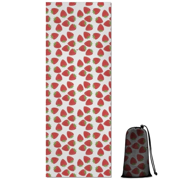 Red Strawberry Plants White Pattern Hot Yoga Mat Towel Non Slip for Hot Yoga - Quick-Drying Yoga Mat Cover with 4 Corner Pockets with Travel Bag - Hot Yoga Towel Non Slip 70"x26"