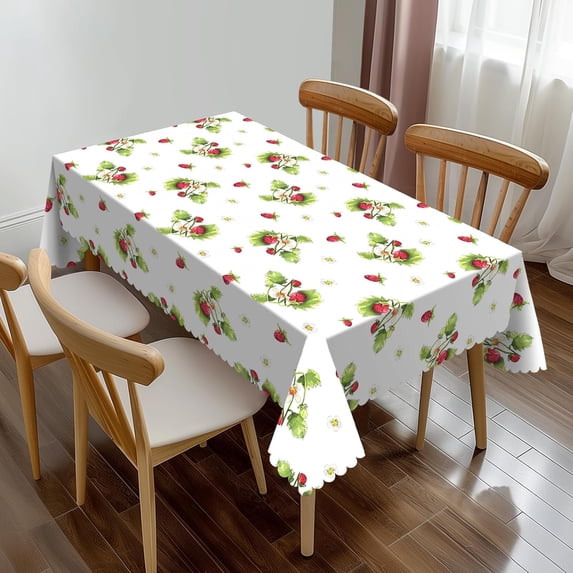 Red Strawberry Rectangle Tablecloth Watercolor Fruit Floral Green Leaves Table Cloth Dining Table Cover for Home Kitchen Restaurant Party Buffet Picnic 60 x 84 Inch