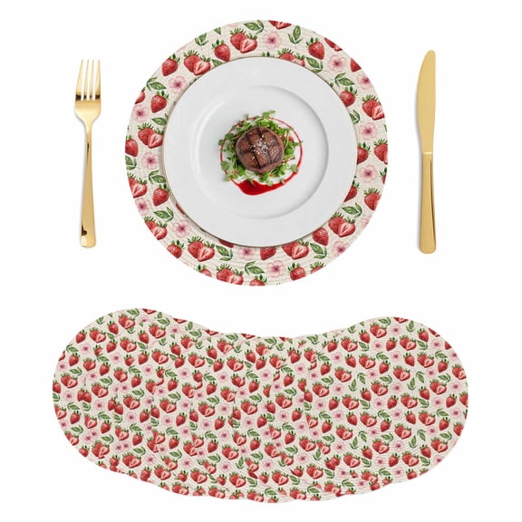 Red Strawberry Round Placemats Set of 8 Country Fruit Summer Retro Tropical Place Mats Indoor Woven Table Mats Washable Heat-Resistance Braided Dining Table Placemats for Kitchen Party Decor 13 Inch