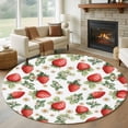 thumbnail image 1 of Red Strawberry Round Rug 8ft Washable Circle Rugs Non Slip Summer Fruits Farmhouse Leaves Floral Rustic Large Area Rug Indoor Floor Carpet for Bedroom Kitchen Living Room Home Office Dining Room, 1 of 8