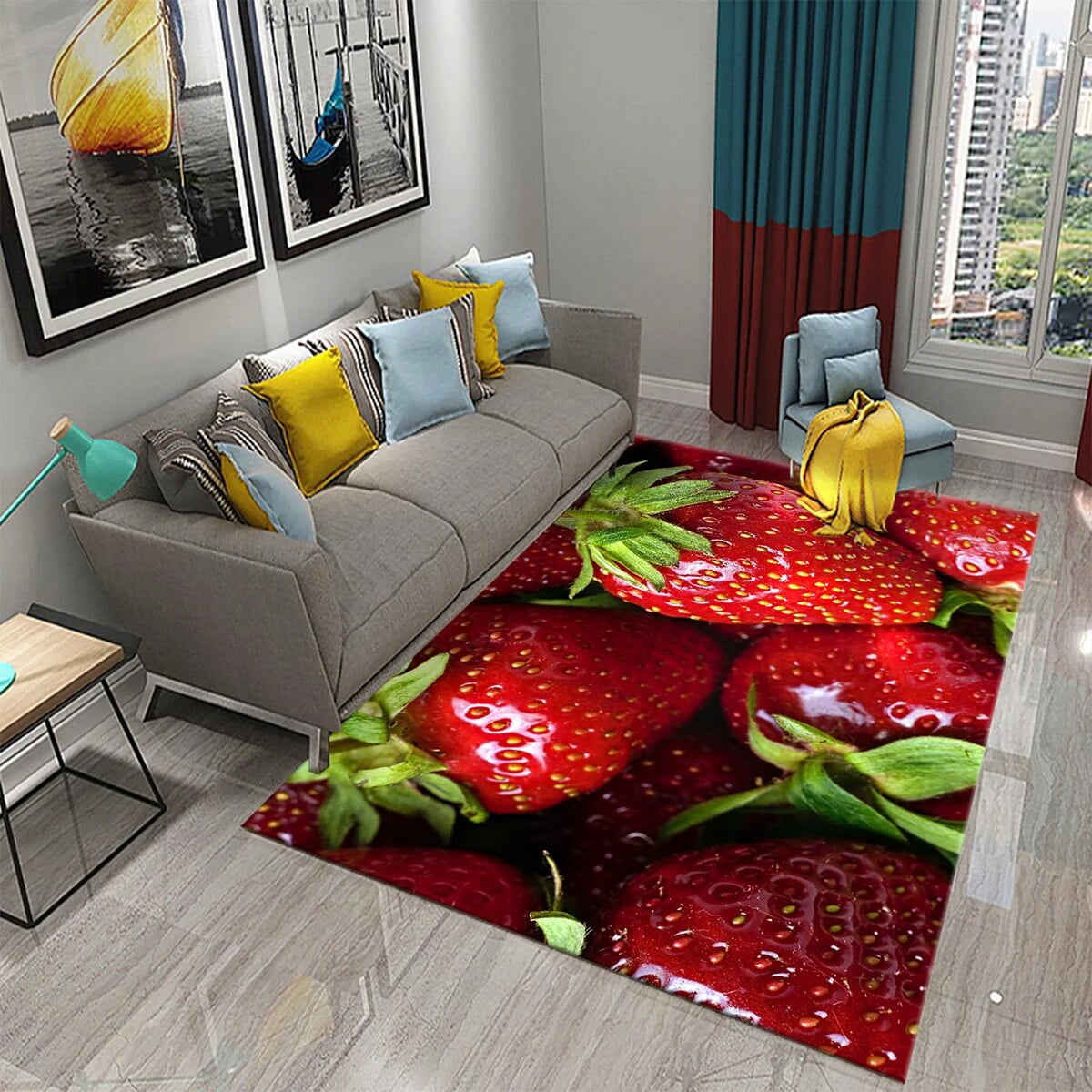 Red Strawberry Rug Sweet Fruit Carpet Water Splash Print Floor Carpets