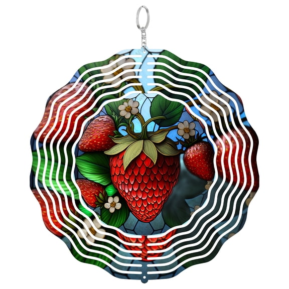 Red Strawberry Runners Vines 3D Wind Spinner Aluminum Metal Botanical Fruit Decor Round