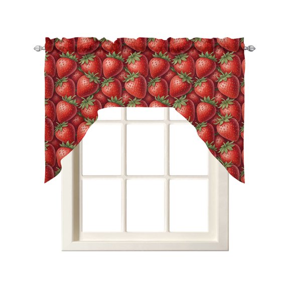 Red Strawberry Rustic Swag Curtains for Kitchen Farmhouse Ripe Fruit Country Valances for Windows Rod Pocket Small Window Treatment Short Topper for Cafe Bedroom Bathroom Living Room Decor 56x36 Inch