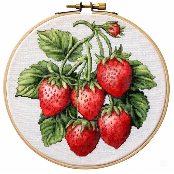 Red Strawberry Stamped Cross Stitch Kits for Beginners Easy with Hoop 11CT Needlepoint Embroidery DIY Counted Cross Stitch Kits Art Craft Wall Decoration 35x35cm(2)