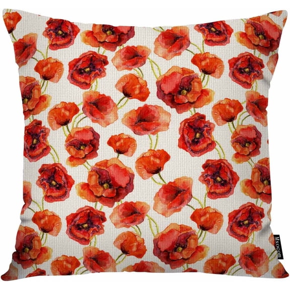 Red Strawberry Throw Pillow Cover Sweet Fruit Repeat Pattern Design Simple Nature Cotton Linen Pillowcase Cushion 18 x 18 Inch for Sofa, Bed, Car Decor
