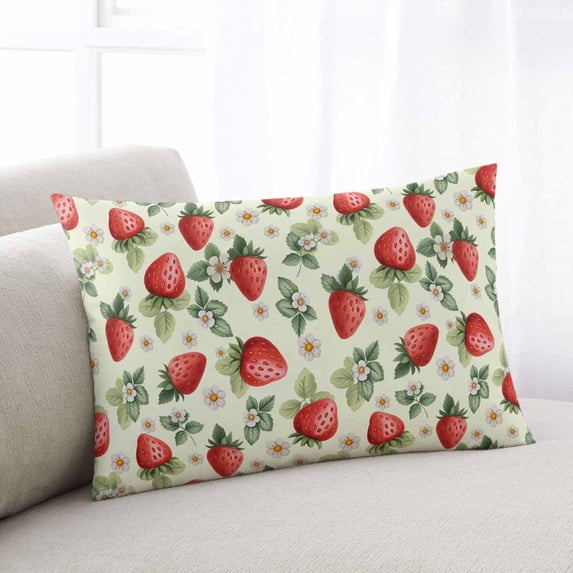 Red Strawberry Throw Pillow Covers, Summer Fruits Farmhouse Leaves Flower Pastoral Soft Breathable Pillow Cases with Invisible Zipper, Toddler Pillowcases for Couch Bed Sofa Chair 12x20 Inches