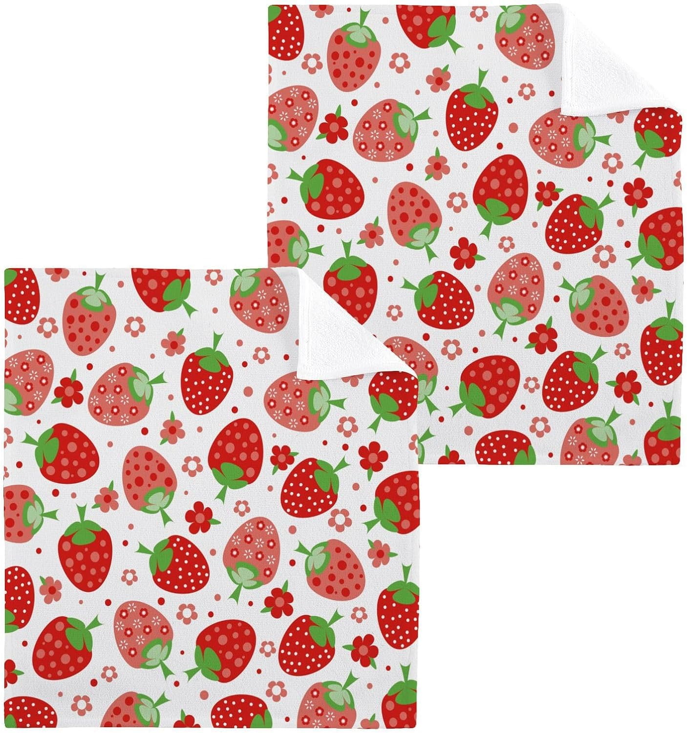 Red Strawberry Washcloth 12x12in Set, 6 Pack Absorbent Cotton Towel ...