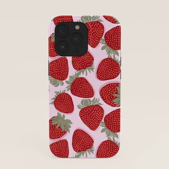 Leaf Tech Red Strawberry and Sage Leaf Tough iPhone Case, Dual-Layer ...