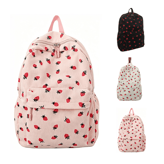 Red Strawberry print Travel Backpack, Large Computer Backpack for Men Women, College School Rucksack Book Bag(Pink)
