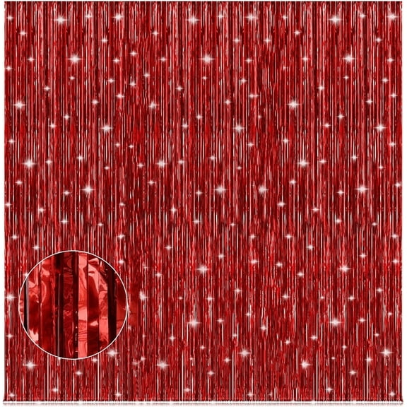 Red Streamers Party Backdrop,98.5x36.2In Foil Fringe Backdrop for Graduation Decorations,Red Metallic Tinsel Foil Fringe Backdrop