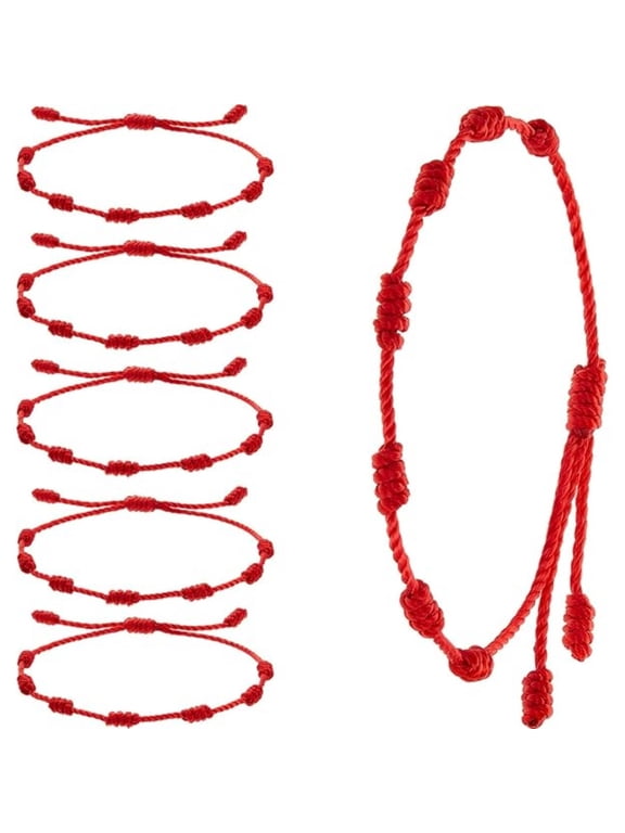 Red String Bracelet Adjustable Knot for Blessings from Friends, Lovers 6 Pieces