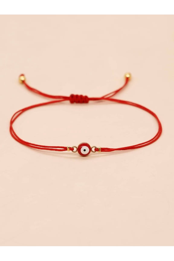 Red String Evil Eye Charm Bracelet With Goldtone Beads Multicolor