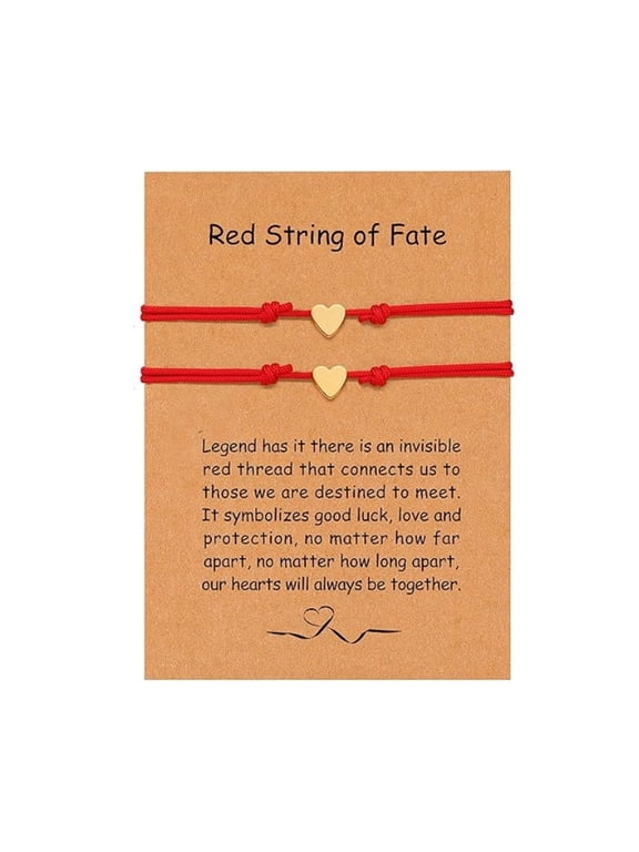 Red String of Fate Bracelets Set of 2 with Heart Charms, Matching Red Cord Bracelets for Couples Best Friends Women Men, Friendship Love Gift and Keepsake