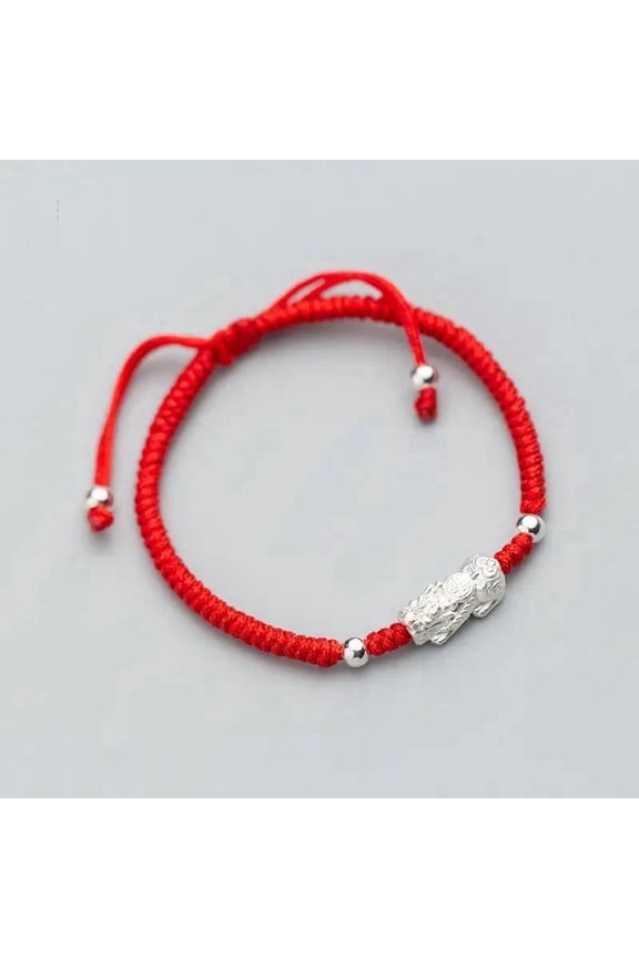 Red String Silver Pixiu Bracelet - Attract Windfall Luck