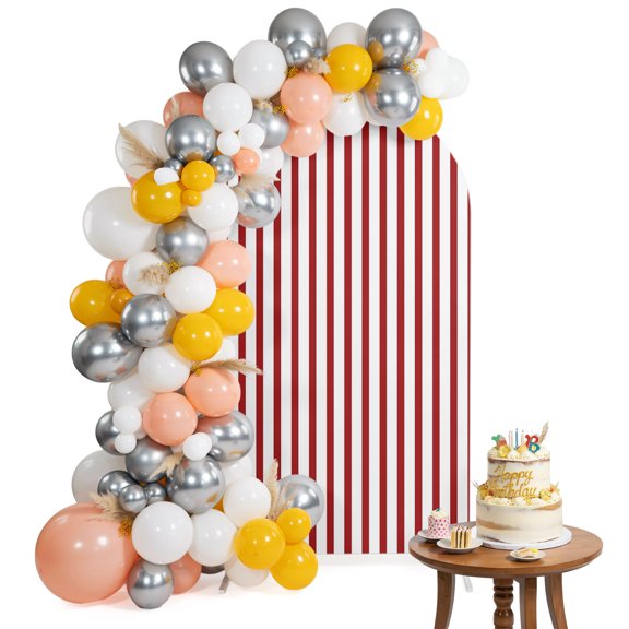 Red Stripe Arch Backdrop Cover 4FT Modern Minimalist Classic Vertical Stripes Lines Spandex Fitted Arch Covers Stretchy Backdrop Decoration for Wedding Birthday Graduation Party