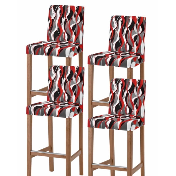 Red Stripe Bar Stool Covers Set of 4, Grey White Ombre Geometric Modern Abstract Stretch Washable Bar Chair Covers with Backs, Removable Pub Counter Height Chair Cover for Kitchen Dining Room Cafe