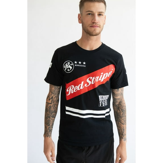 Red Stripe Beer Men's T-Shirt Jamaica Short Sleeve Graphic Black Tee (Small, Black)