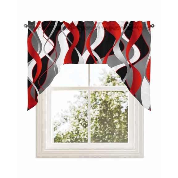 Red Stripe Kitchen Curtains Swag Valance for Windows/Bathroom/Cafe, Grey White Ombre Geometric Modern Abstract Rod Pocket Drape Panel Swag Curtains Valance for Bedroom/Living Room 56"x36"