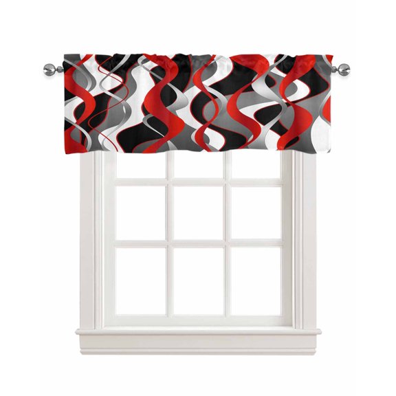 Red Stripe Kitchen Valances for Windows Farmhouse Linen Window Valance Curtain for Living Room Window Treatment Grey Moire Ombre Geometric Modern Abstract Valance Rod Pocket Topper, 54 x 18 Inch