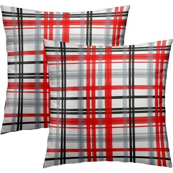 Red Stripe Plaid Pillow Covers Set of 2, Buffalo Check Throw Cushion Cover 18 x 18inch Pillow Case for Farmhouse Home Office Sofa Bed Party Xmas Valentine''s Day Decor