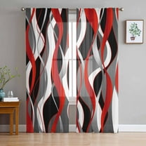 Red Stripe Sheer Curtains 84 Inch Length 2 Panels Set for Living Room/Bedroom, Grey White Ombre Geometric Modern Abstract Curtain Sheers Drapes Rod Pocket Curtains Window Treatment Set 52''x84''x2