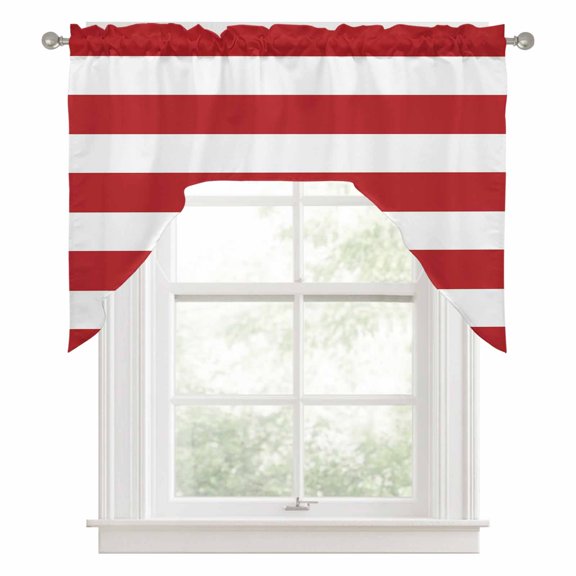 Red Stripe Swag Valance for Windows, Modern Abstract Minimalist Geometric Red Linens Swag Curtains Valances for Small Window Treatment Rod Pocket for Kitchen Bathroom 1 Panel 56x36in