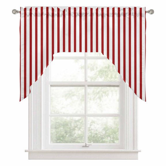 Red Stripe Swag Valance for Windows, Modern Minimalist Classic Vertical Stripes Lines Swag Curtains Valances for Small Window Treatment Rod Pocket for Kitchen Bathroom 1 Panel 56x36in