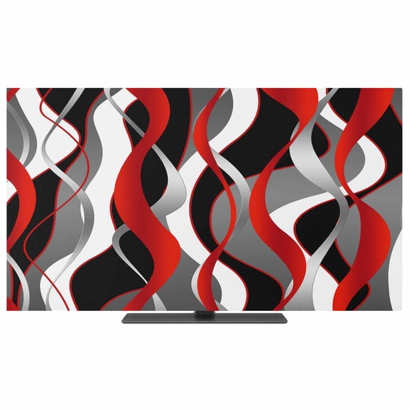 Red Stripe TV Dust Cover,Stretchable TV Screen Desktop Computer Protector Cover,Grey White Ombre Geometric Modern Abstract Television Dustproof Slipcover for 70–75 Inch Flat or Curved TVs