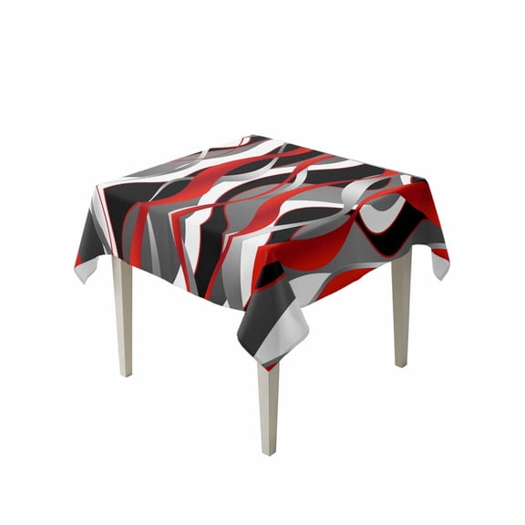 Red Stripe Table Cloth, Grey White Ombre Geometric Modern Abstract Waterproof Tablecloth for Square Tables, Reusable Washable Fabric Table Cover for Restaurant Kitchen Dining Tables 60"x60"