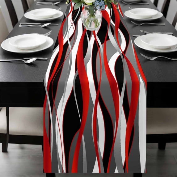Red Stripe Table Runner 72 Inches Long, Grey White Ombre Geometric Modern Abstract Kitchen Coffee Dining Table Decoration for Home Party Birthday Wedding Home Decor 14x72 Inches