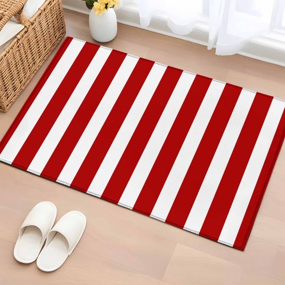 Red Striped 2x3 Door Mat Rug, Farmhouse Modern Red Stripe Non-Skid Rubber Backing Large Rectangle Rugs - Living Room Bedroom Home Office, Indoor Floor Mat Carpets Washable Rug