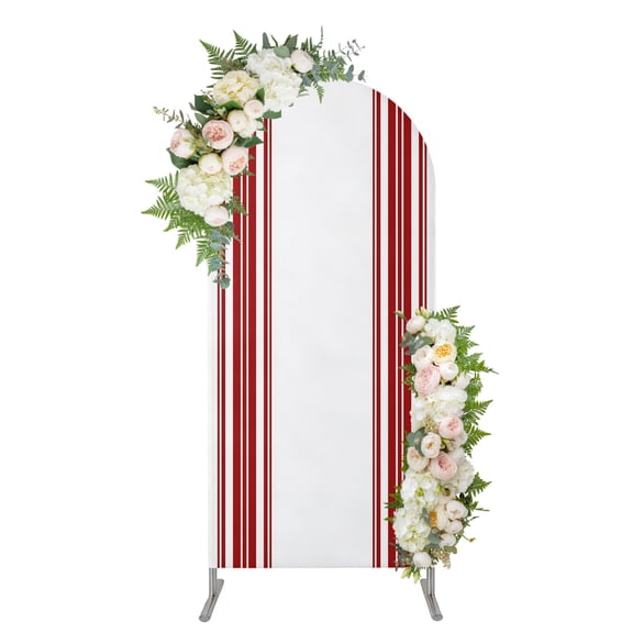 Red Striped Arch Backdrop Cover 4FT, Farmhouse Simple Line Vertical Stripes Spandex Fitted Stretchy Arch Stand Covers, Round Top Chiara Backdrop Cover for Wedding Party Birthday Baby Shower